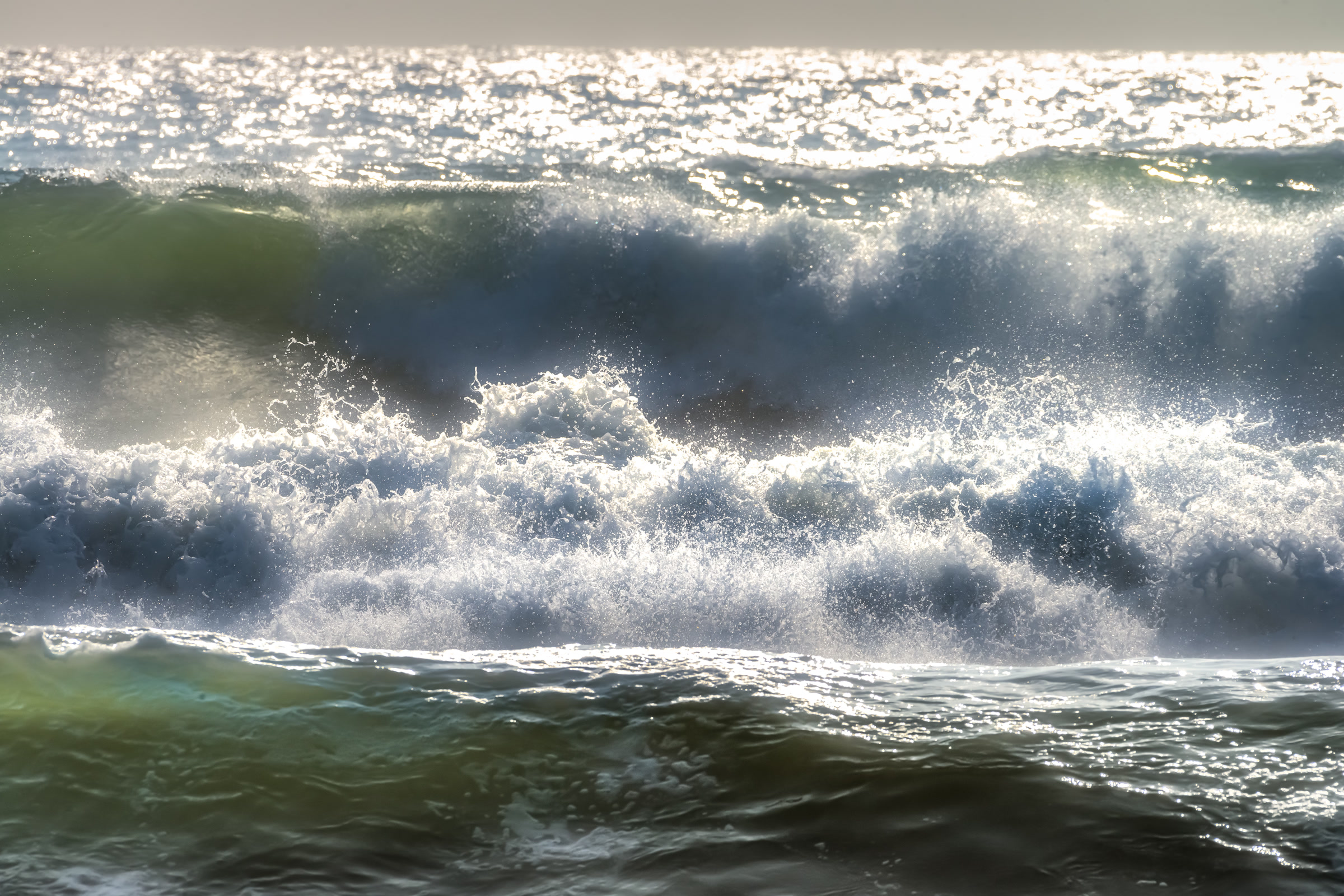 Large waves breaking in white spray close to shore at Beach 4 on the Kalaloch coast