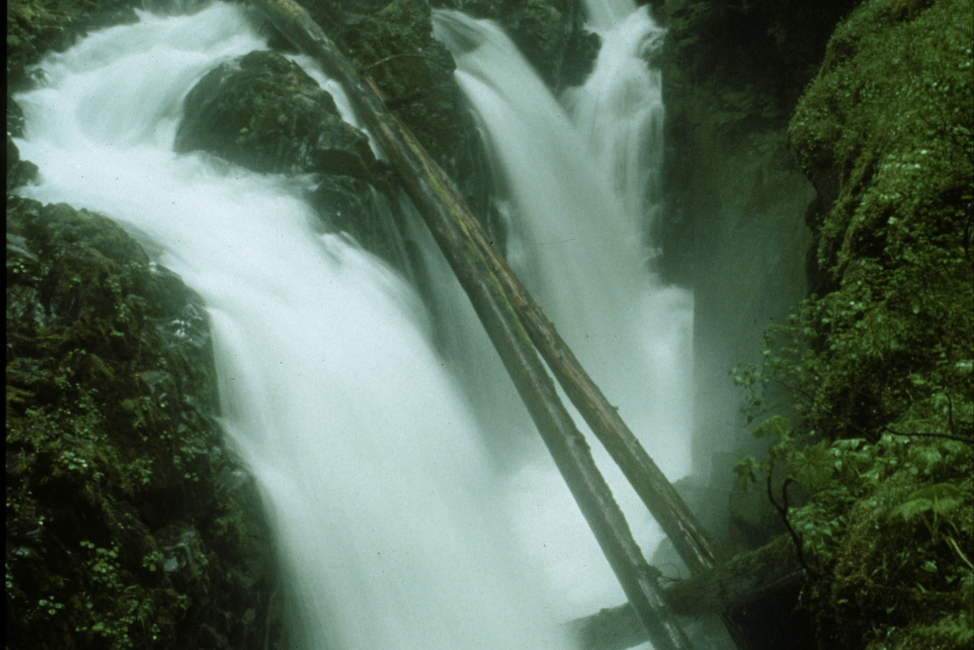 Sol Duc Falls pouring through a narrow mossy canyon in Olympic National Park